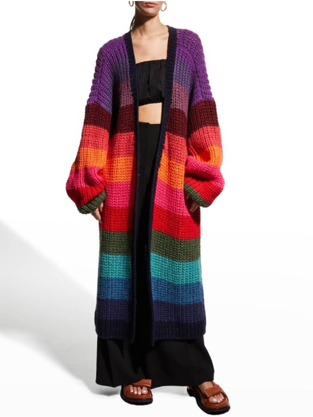 FARM RIO Rainbow Stripes Maxi Wool Blend Cardigan Sweater Size XS-S